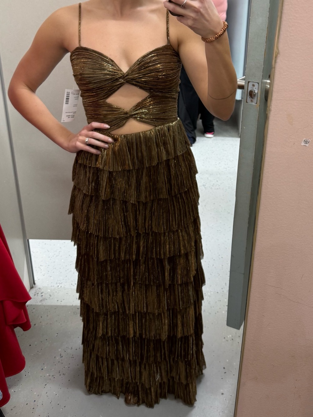 Gianni Bini Brown Metallic Tiered Ruffle Dress